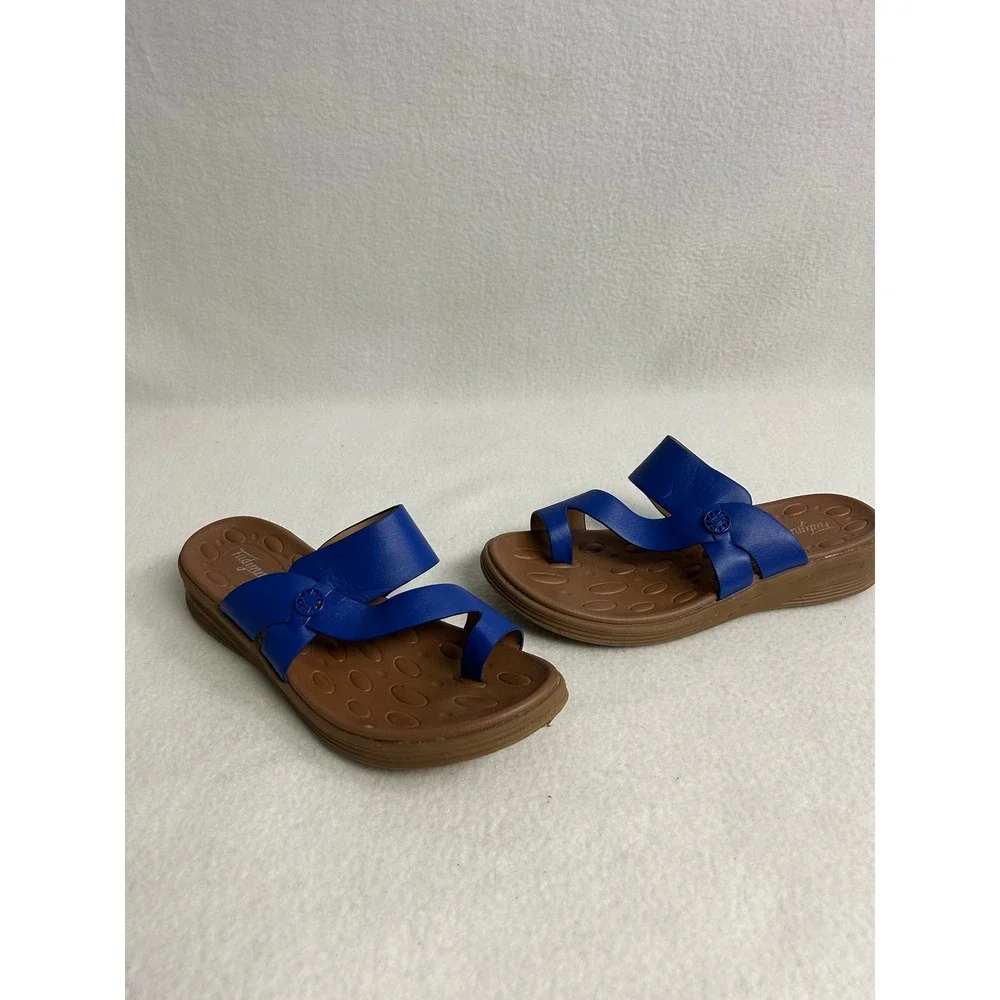 Boho Comfort Fudynmale Womens 39 Blue Toe Loop Strappy Wedge Slide Sandals